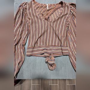 Free People Bohemian Long Sleeve Tie-Back Blouse, Size M